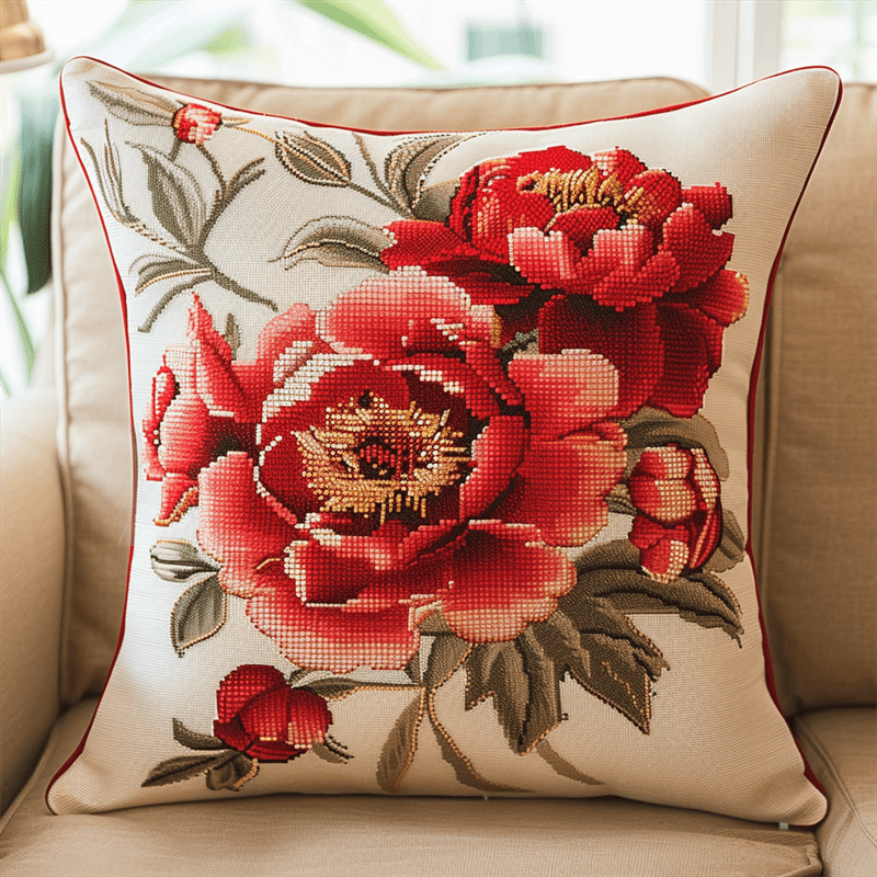 Flower Cross Stitch Pillowcases Kits , 45X45cm , Cross Stitch Kits for Kids (11 Count)