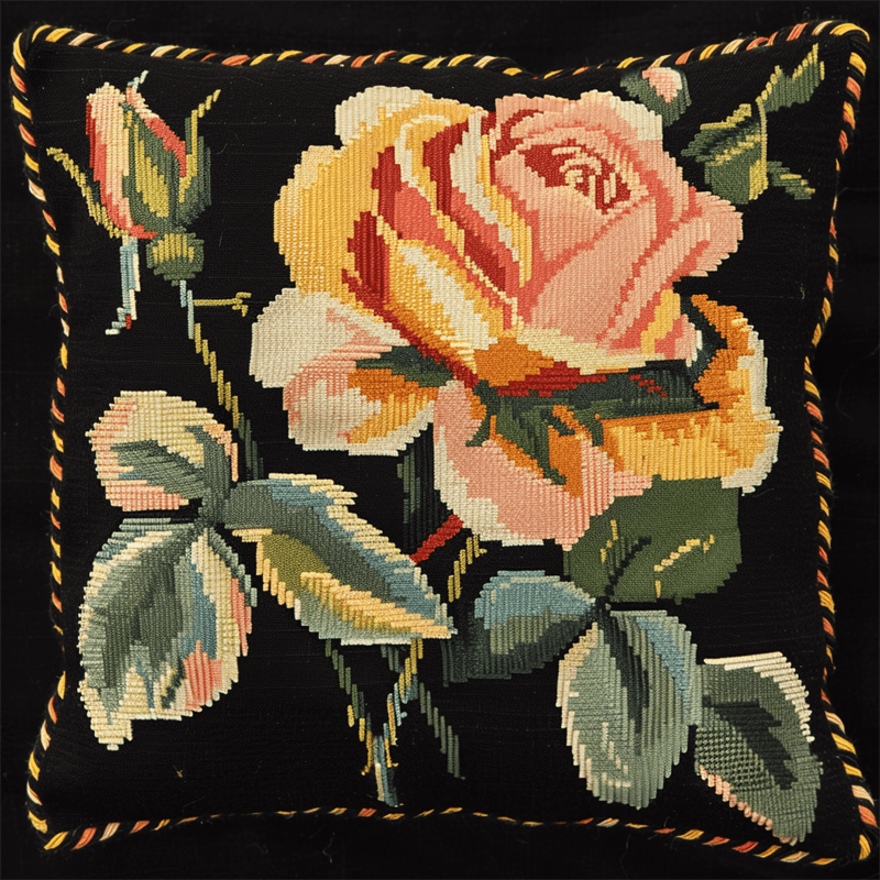 Flower Cross Stitch Throw Pillow Case Kits , 17.72" x 17.72" , Cross Stitch Kits Stamped (11 Count)