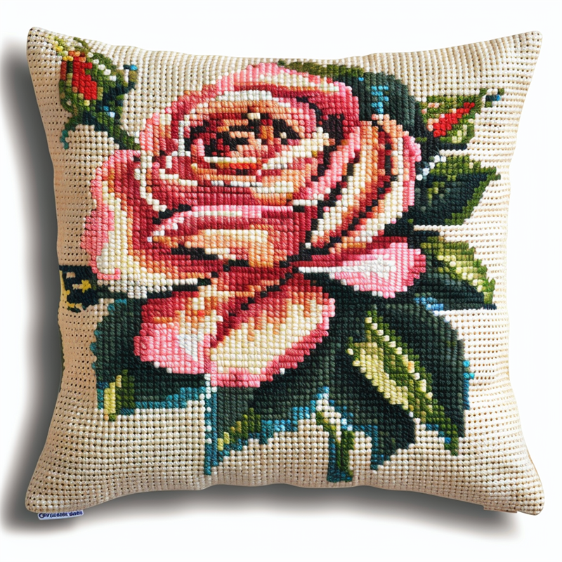 Flower Cross Stitch Throw Pillow Case Kits , 17.72" x 17.72" , Cross Stitch Kits Stamped (11 Count)