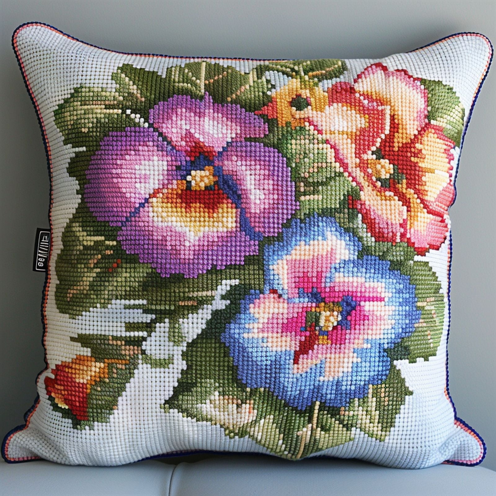 Flower Cross Stitch Throw Pillow Case Kits , 45X45CM , Cross Stitch Kits for Beginner (11 Count)