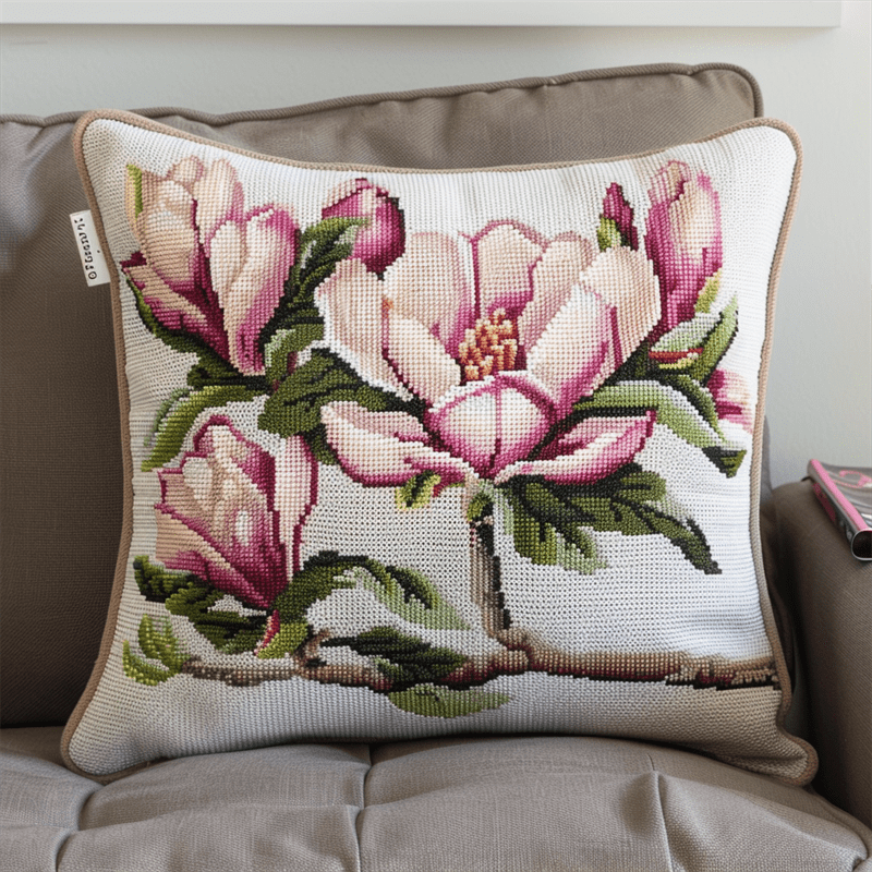 Flower Cross Stitch Throw Pillow Case Kits , 45X45cm , Cross Stitch Kits for Adults (11ct)