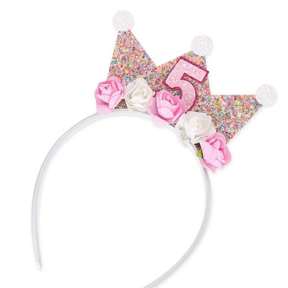 Flower Crown Birthday Headpiece for 2/3/4/5 Year Baby Birthday Hairbands Eye-catching Flower Headwear