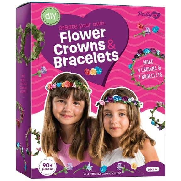 Flower Crown & Bracelet Making Kit for Kids - Crafts for Girls Ages 6-8 Years Old - Arts & Craft Birthday Gifts for Girl Age 6, 7, 8, 9, 10 Year Olds - Gift Art Activities DIY Hair Accessories