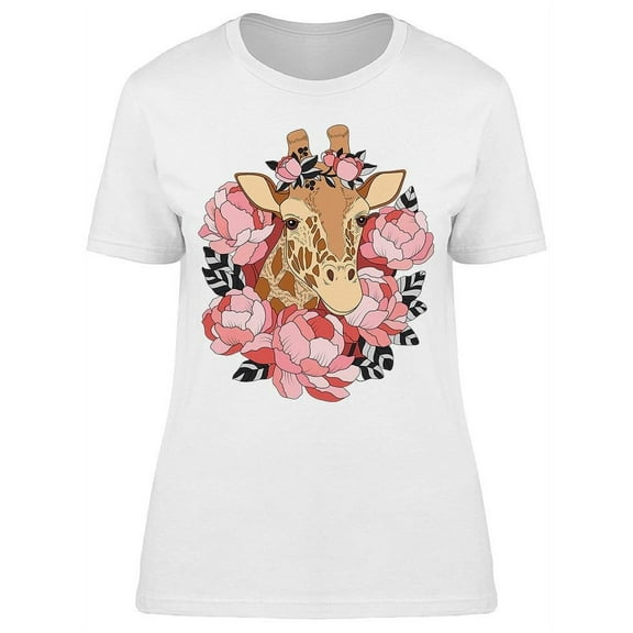 Flower Crown Giraffe Drawing T-Shirt Women -Image by Shutterstock, Female 3X-Large