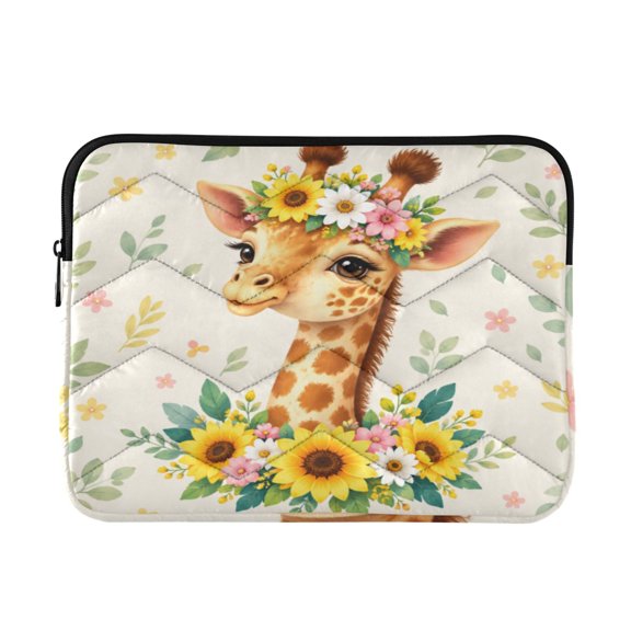 Flower Crown Giraffe Printed Laptop Sleeve 13-14 Inch Computer Bag & Laptop Case for Women Men with Zippe for Work Travel