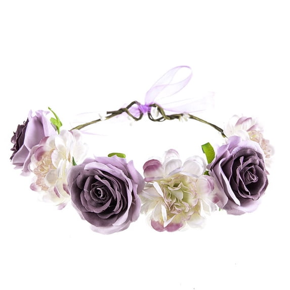 Flower Crown Headband for Women Rose Headband Wedding Hair Accessory Flower Hair No Snag Comfortable Fit Garland Crown Headband Floral Wreath Hairband