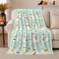 thumbnail image 1 of Flower Crown Llama Grid in Whimsical Cartoon Style for Kids, Sunglasses Hearts Mint Scene, Cozy Flannel Blanket for Bedroom and Playroom, Birthday Gift, Llama Home Decor, 1 of 7