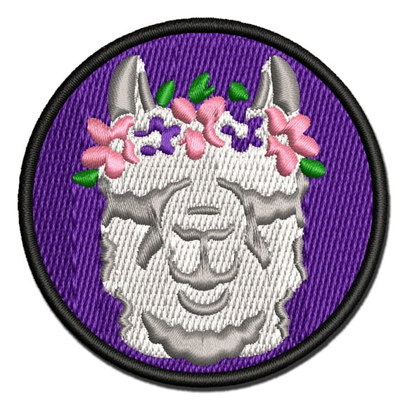 Flower Crown Llama Head Applique Multi-Color Embroidered Hook & Loop Patch - 3 Inch Medium