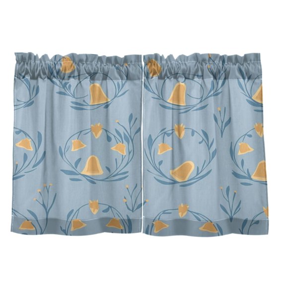 Flower Crown Pattern 27"x24" Linen Look Cafe Curtain Set with Privacy and UV Protection