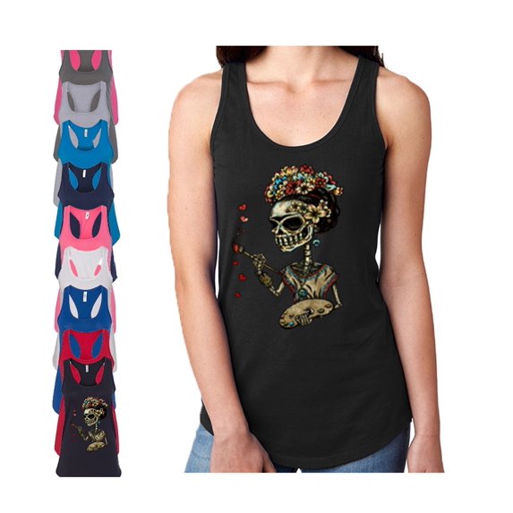 Flower Crown Sugar Skull Paint Heart Women Printed Tank Top Soft and Comfy Tank Top, Lightweight Tank Top Color Royal Blue Large