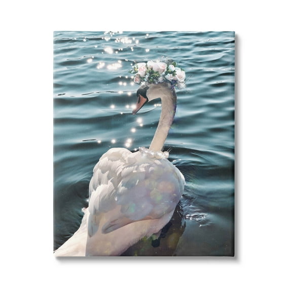 Flower Crown Swan Lake Ripples Animals & Insects Graphic Art Gallery Wrapped Canvas Print Wall Art