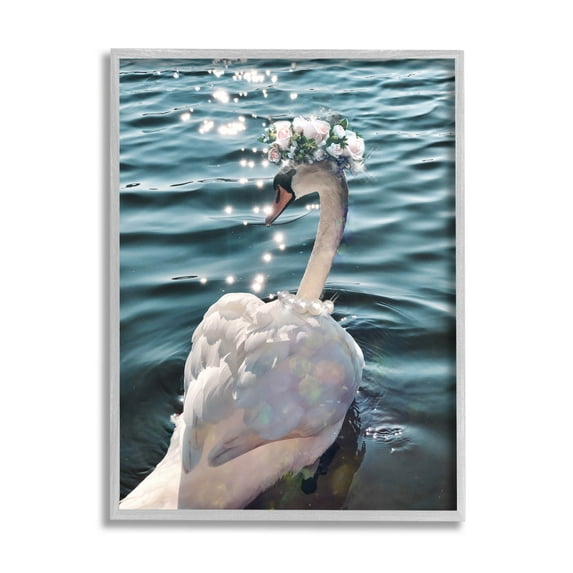 Flower Crown Swan Lake Ripples Animals & Insects Graphic Art Gray Framed Art Print Wall Art