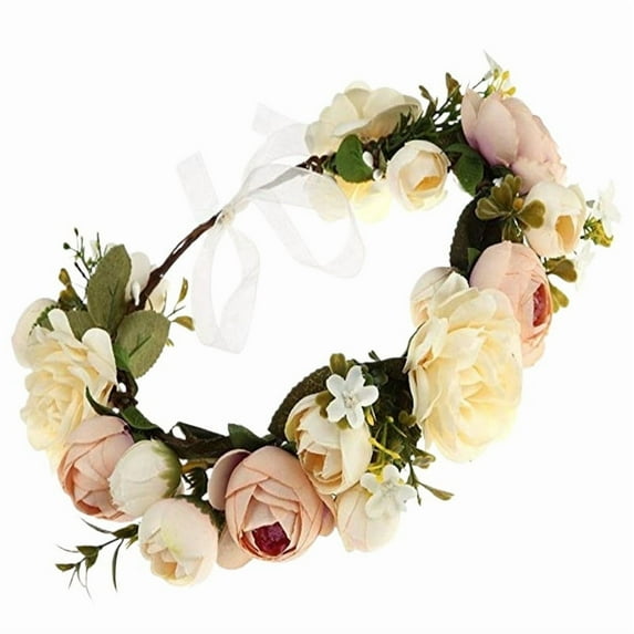 Flower Crowns for Women Wonderful Green Leaf Floral Crown Eucalyptus Flower Women Girls Headband Flower (Champagne)
