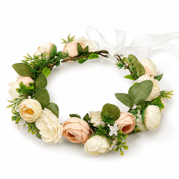 Flower Crowns for Women Wonderful Green Leaf Floral Crown Eucalyptus Flower Women Girls Headband Flower (Champagne)