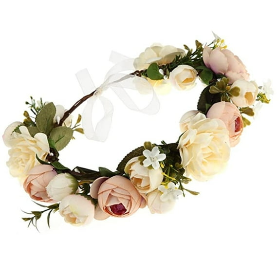 Flower Crowns for Women Wonderful Green Leaf Floral Crown Eucalyptus Flower Women Girls Headband Flower (Champagne)