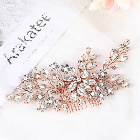 Flower Crystal Bride Wedding Hair Comb Hair Accessories with Pearl Bridal Side Combs Headpiece for Women Pack of 1(Silver)
