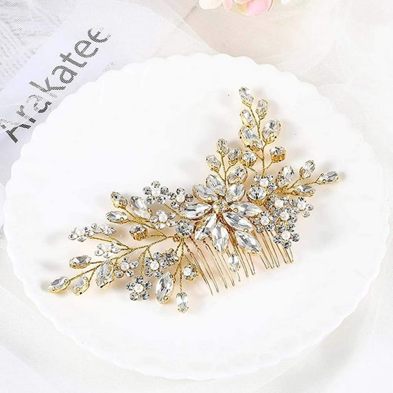 Flower Crystal Bride Wedding Hair Comb Hair Accessories with Pearl Bridal Side Combs Headpiece for Women Pack of 1(Silver)
