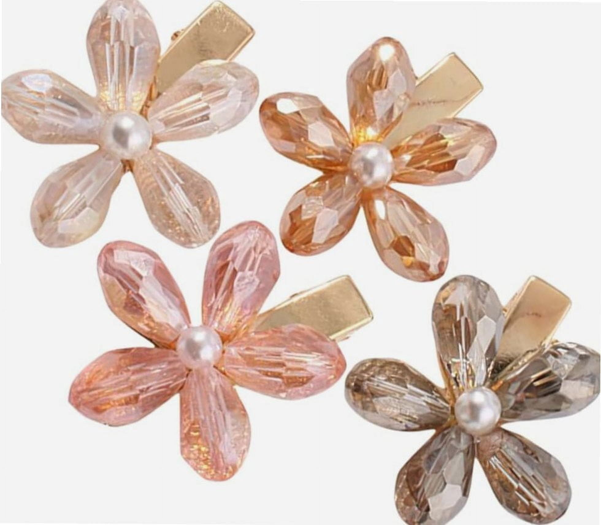 Flower Crystal Hair Clips: 4pcs Small Alligator Hairpins Mini Flower Hair Clips Decorative Bling Hair Barrettes Stylish Hair Accessories for Women Girls Hair Decoration Supplies