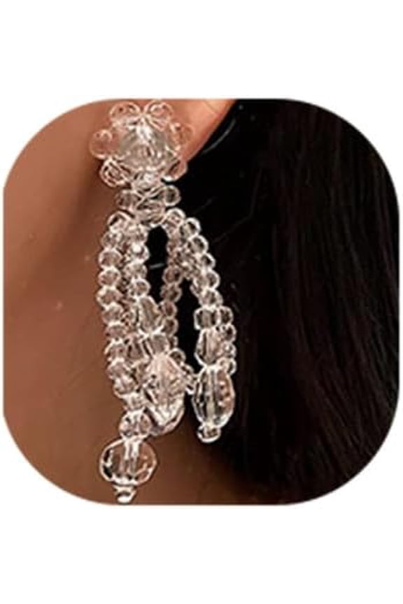 Flower Crystal Pearl Tassel Earrings Fashion Beads Drop Dangle Earrings Floral Earrings for Party Wedding for Women