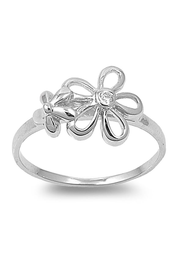 Flower Cubic Zirconia Ring Sterling Silver 925 Size 6