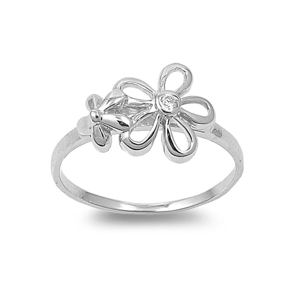 Flower Cubic Zirconia Ring Sterling Silver 925 Size 6