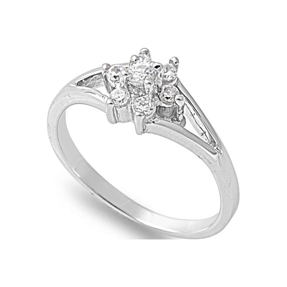 Flower Cubic Zirconia Ring Sterling Silver 925