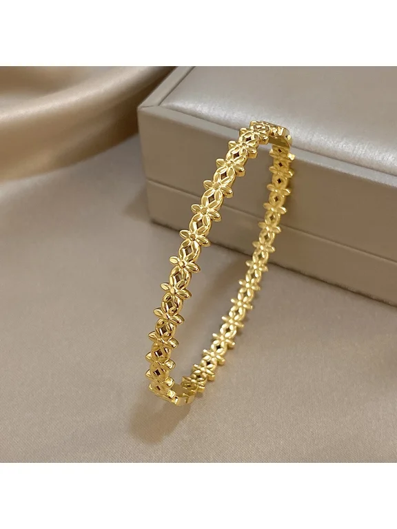 Flower Cuff Bangle Bracelets For Women Trendy Elegant Waterproof Wrist Bracelet Crafted In 14K Gold Filled, Heritage Inspired Accent Jewelry