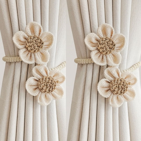 Flower Curtain Tie Backs for Curtains 2 Pack, Curtain Holders for Boho Bedroom Decor,Farmhouse DecorBeige & Beige