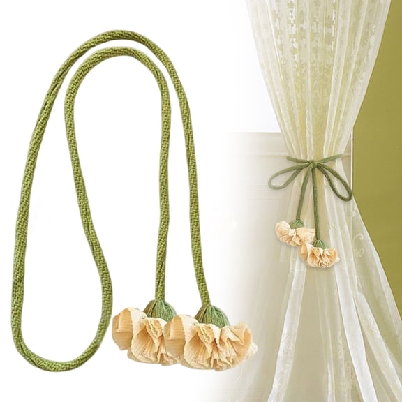 Flower Curtain Tiebacks, Handmade Floral Curtain Holders, Farmhouse Style Curtain Ties, Flower Design Woven Rope Ties for Living Room, Cute Flower Curtain Ties Decorative 1Pcs