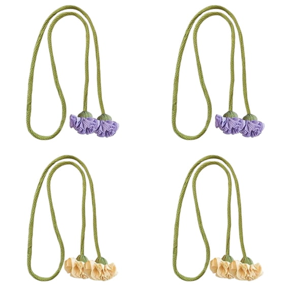 Flower Curtain Tiebacks, Handmade Floral Curtain Holders, Farmhouse Style Curtain Ties, Flower Design Woven Rope Ties for Living Room, Cute Flower Curtain Ties Decorative 4Pcs