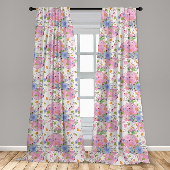 Flower Curtains 2 Panels Set, Fresh Garden of Spring Theme Nature Coming Alive with Flyaway Buds and Blossoms, Window Drapes for Living Room Bedroom, 56"W X 63"L, Multicolor, by Ambesonne