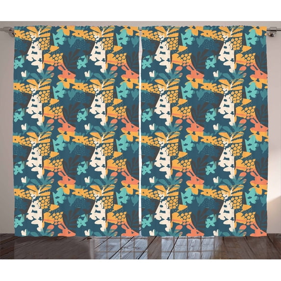 Flower Curtains 2 Panels Set, Paintbrush Petals with Sketchy Murky Effects Vintage Style Trippy Pattern Print, Window Drapes for Living Room Bedroom, 108W X 84L Inches, Multicolor, by Ambesonne