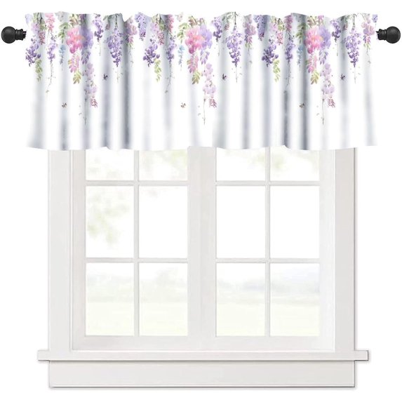 Flower Curtains Valances for Bedroom,Vintage Farm Spring Watercolor Flower Curtains Valance for Kitchen Bathroom Cafe Windows Curtain 54x18inch
