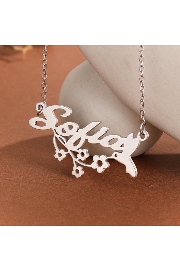 Flower Custom Name Necklaces Stainless Steel Jewelry for Women Personalised Cursive Letters Pendant Chains Choker Gifts