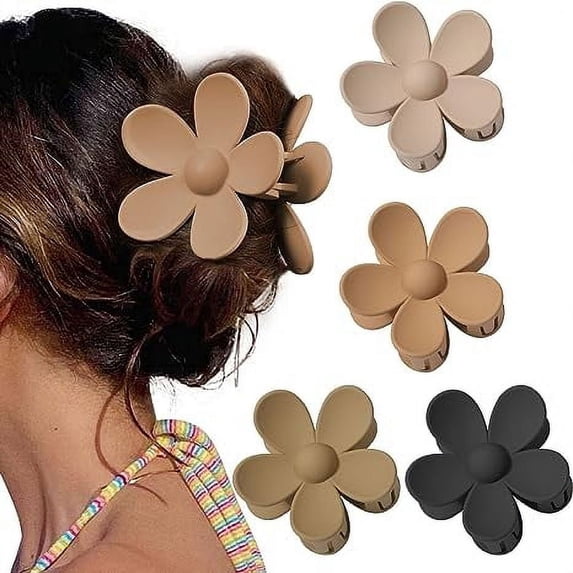 Flower Cute Hair Claw Clips - 4Pcs Flower Hair Clip Nonslip Strong Hold Hair 3 Inch Matte Small Flowers Claw Clips for Women and Girls