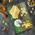 thumbnail image 1 of Flower Cutting Board, Daisy Leafs and Water Droplets Wood Fence Spring Nature Themed Computer Drawing, Decorative Tempered Glass Cutting and Serving Board, Small Size, Green Brown, by Ambesonne, 1 of 1