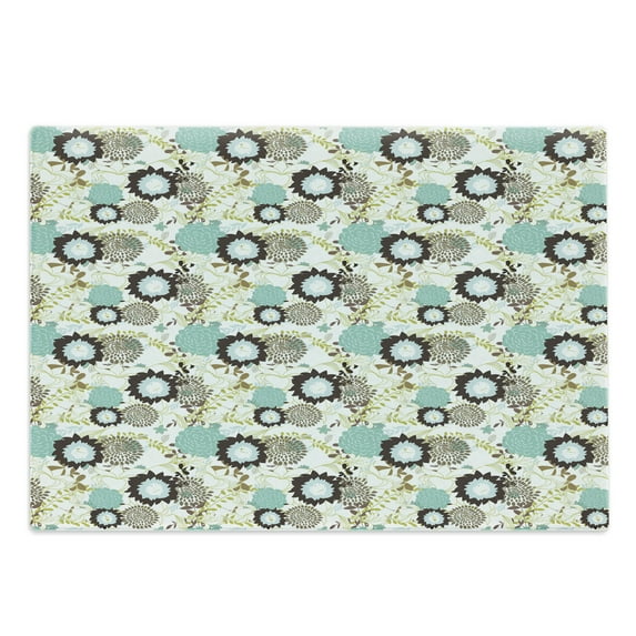 Flower Cutting Board, Floral White Background with Blue and Brown Dandelions Leaves Swirls Art Print, Decorative Tempered Glass Cutting and Serving Board, Large Size, Multicolor, by Ambesonne