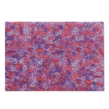Flower Cutting Board, Flowers Pattern Garden Plants Flowering Aromatic Vibrant Colors Art, Decorative Tempered Glass Cutting and Serving Board, Large Size, Red Purple Lavender, by Ambesonne