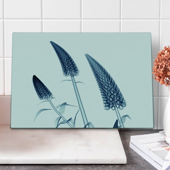Flower Cutting Board, Gooseneck Loosestrife Flower X-rays Image Exotic Plants Blooms Home Image, Decorative Tempered Glass Cutting and Serving Board, Large Size, Teal White, by Ambesonne