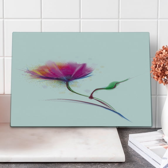 Flower Cutting Board, Simplistic Poppy Design Purity and Grace Love and Friendship Splattered Image, Decorative Tempered Glass Cutting and Serving Board, Large Size, Fuchsia, by Ambesonne