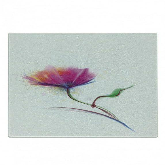Flower Cutting Board, Simplistic Poppy Design Purity and Grace Love and Friendship Splattered Image, Decorative Tempered Glass Cutting and Serving Board, Small Size, Fuchsia, by Ambesonne