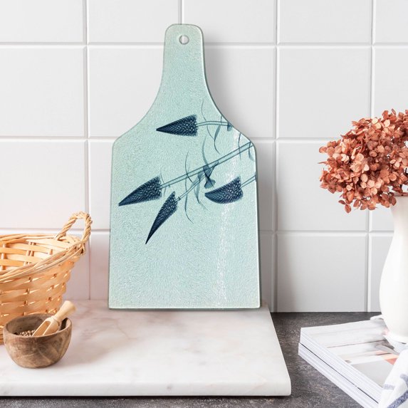 Flower Cutting Board, X-ray Picture of a Flower Floral Pattern Contemporary Modern Design Art Image, Decorative Tempered Glass Cutting and Serving Board, Wine Bottle Shape, Teal White, by Ambesonne