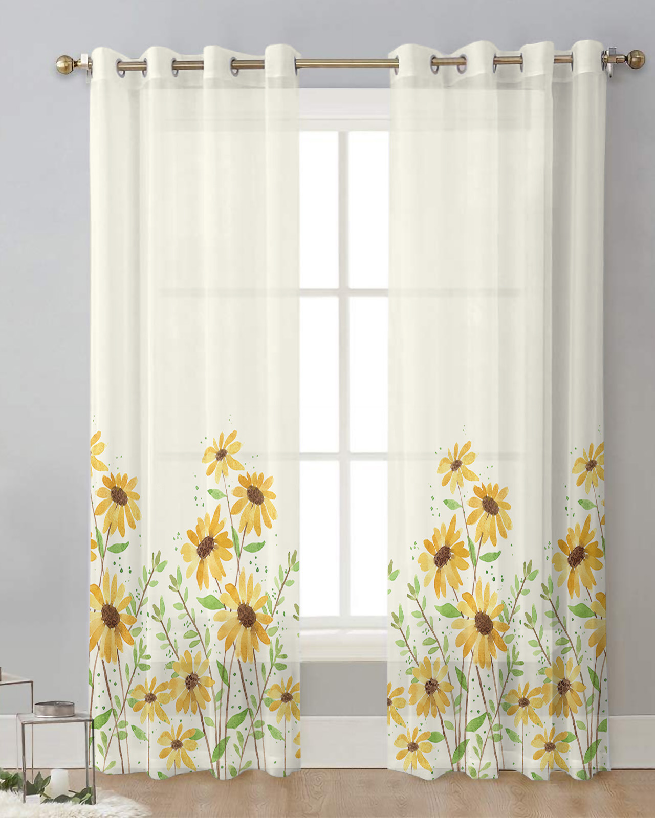 Flower Daisy Spring Summer Watercolor Tulle Curtain for Living Room ...