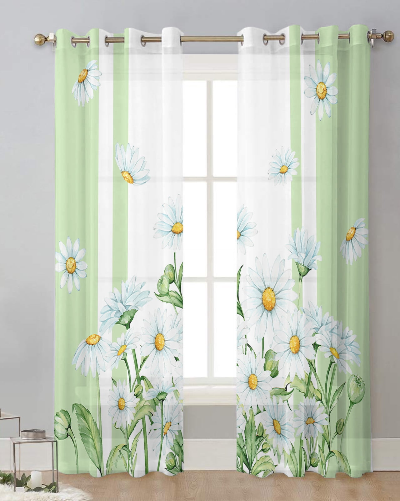 Flower Daisy Spring Summer Watercolor Tulle Curtain for Living Room ...