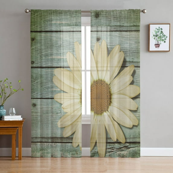 Flower Daisy Tulle Curtains for Living Room Bedroom ration Chiffon Sheer Voile Kitchen Window Curtain Drapes