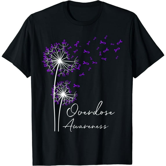 Flower Dandelion Faith Hope Love Purple Overdose Awareness T-Shirt