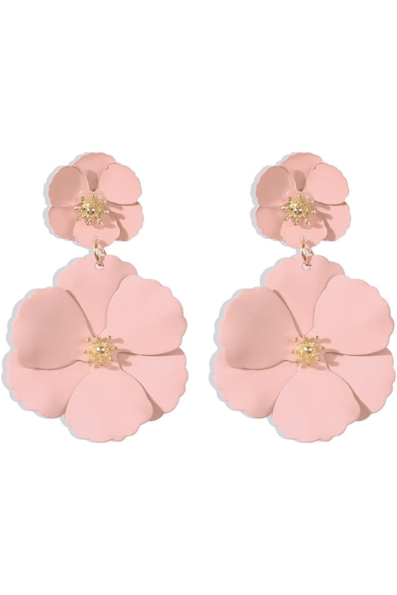 Flower Dangle Earrings Boho Layered Floral Petal Drop Earrings Statement Beach Large Double Flower Stud Earring for Women Statement Vacation Jewelry