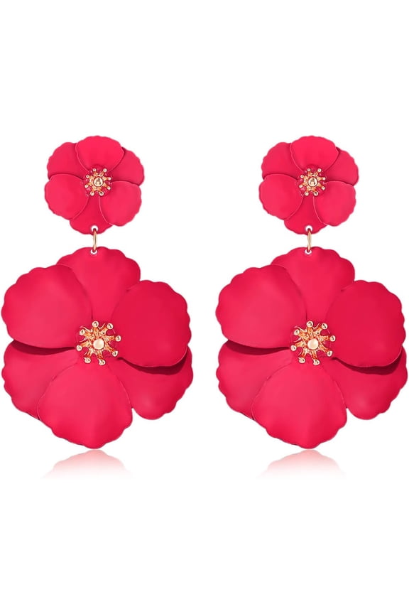 Flower Dangle Earrings Boho Layered Floral Petal Drop Earrings Statement Stud Earring for Women