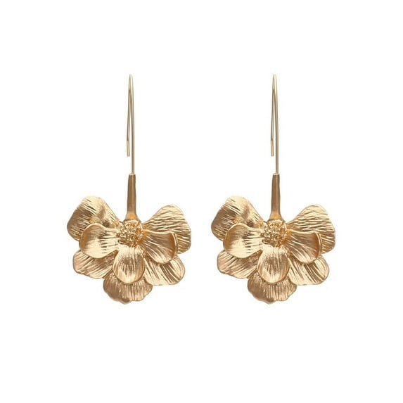 Flower Dangle Earrings for Women Unisex,Statement 14K Gold Plated Hawaiian Floral Earrings, Fashion Large Petals Earrings for,Cute Trendy Boho Vintage Vacation Golden Jewelry(dangle gold)