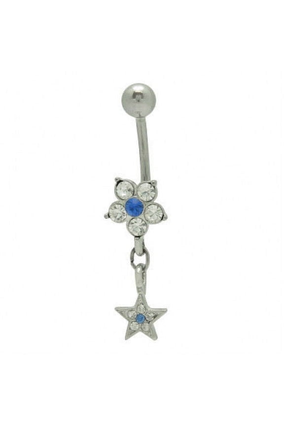 Flower Dangling Star Belly Button Ring 14G